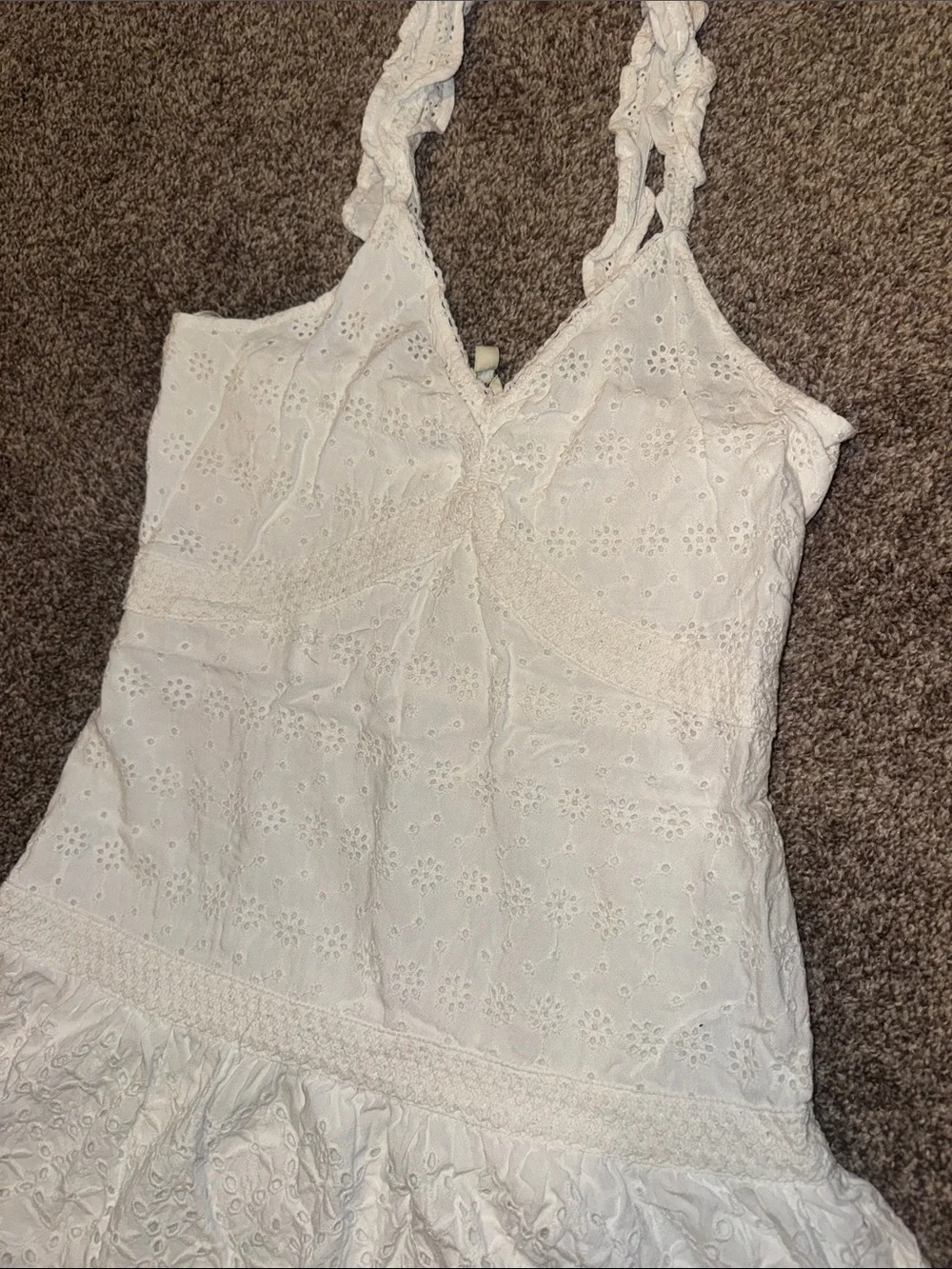 White Eyelet Lace Ruffle Slip Dress